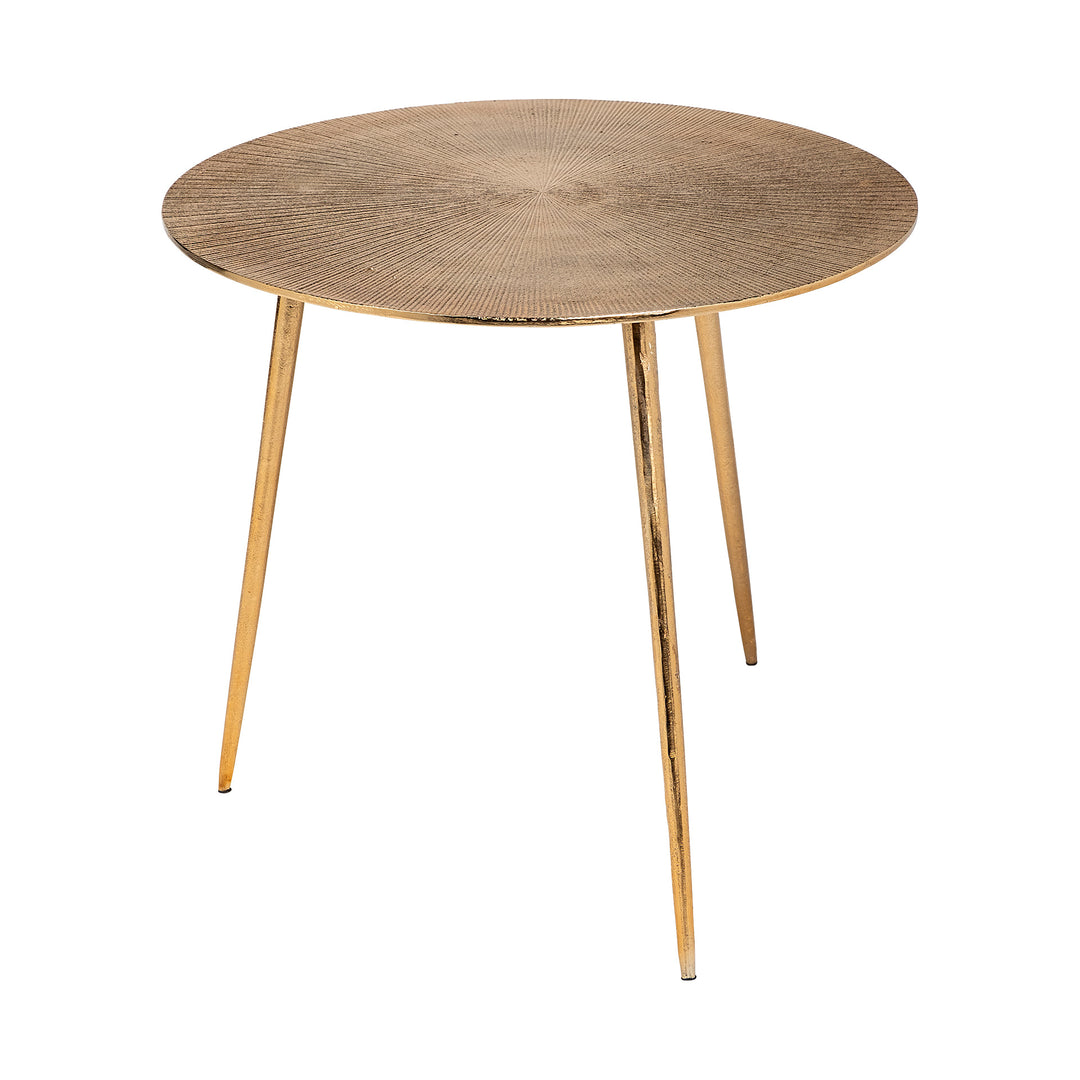 Reva I (Large) 24L x 24W Gold Round Top Cast Aluminum Accent Table Dining Room Mercana