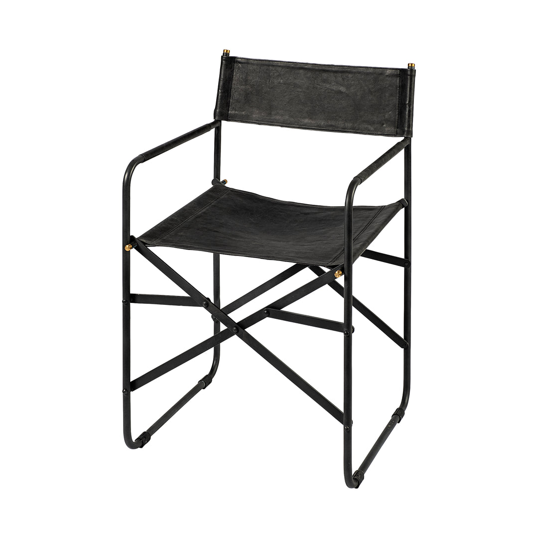 Direttore Black Iron Frame Black Leather Dining Chair Living Room Mercana