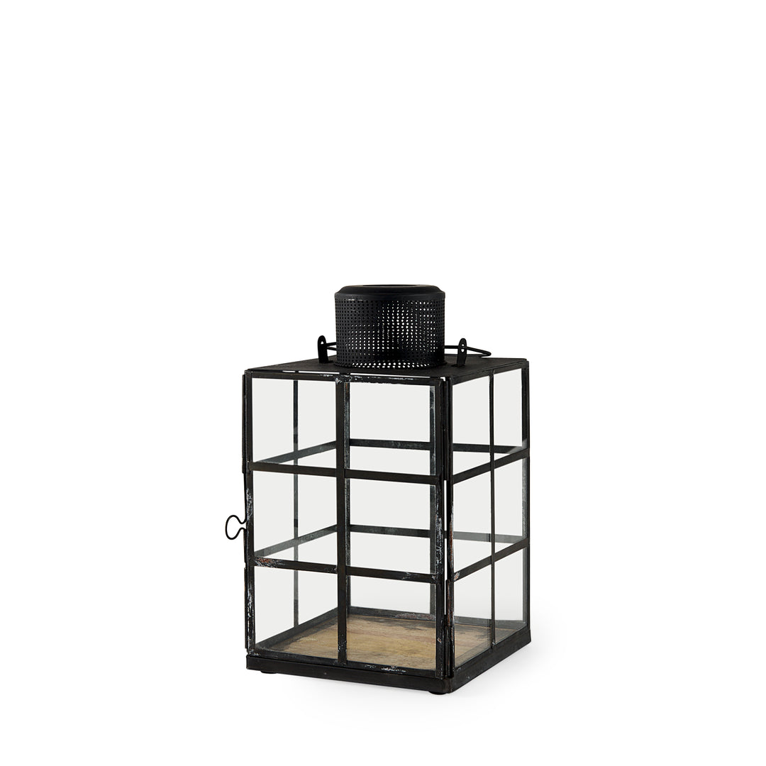 Gamfield Small Black Metal and Glass Lantern Decor Mercana