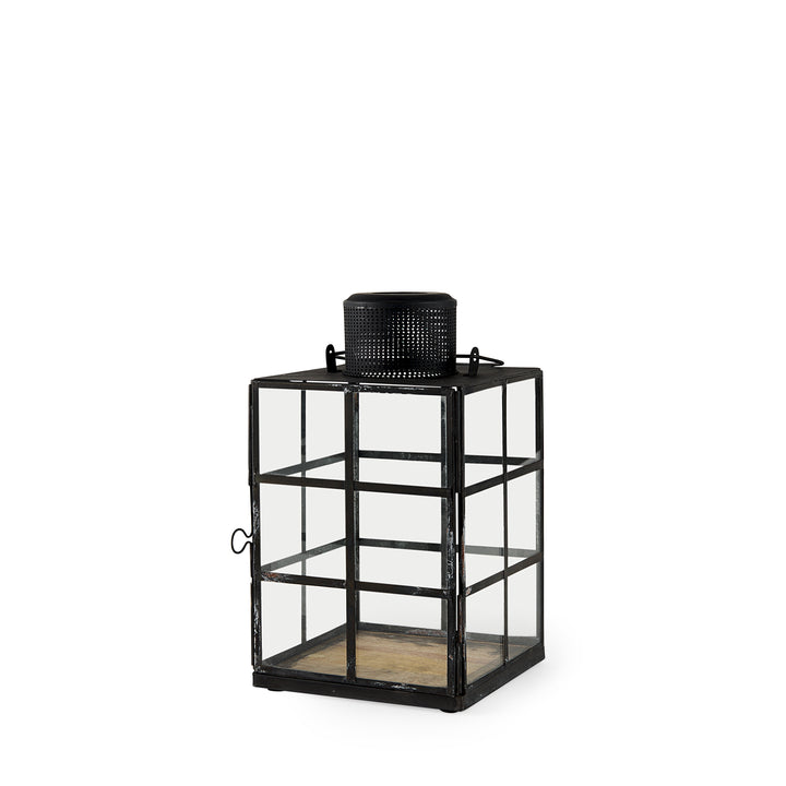 Gamfield Small Black Metal and Glass Lantern Decor Mercana