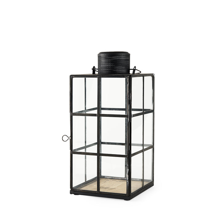Gamfield Medium Black Metal and Glass Lantern Decor Mercana