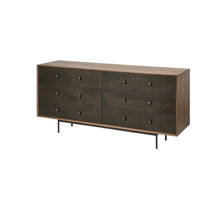 Grace Two-Tone Brown Solid Wood 6 Drawer Sideboard Dining Room Mercana