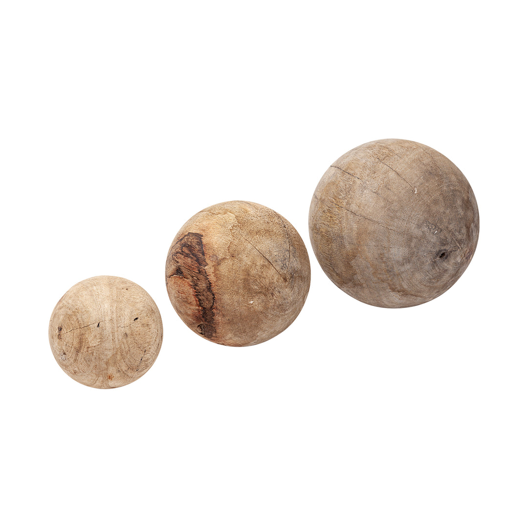 Carrick (Set of 3) Natural Wood Decorative Spheres Decor Mercana