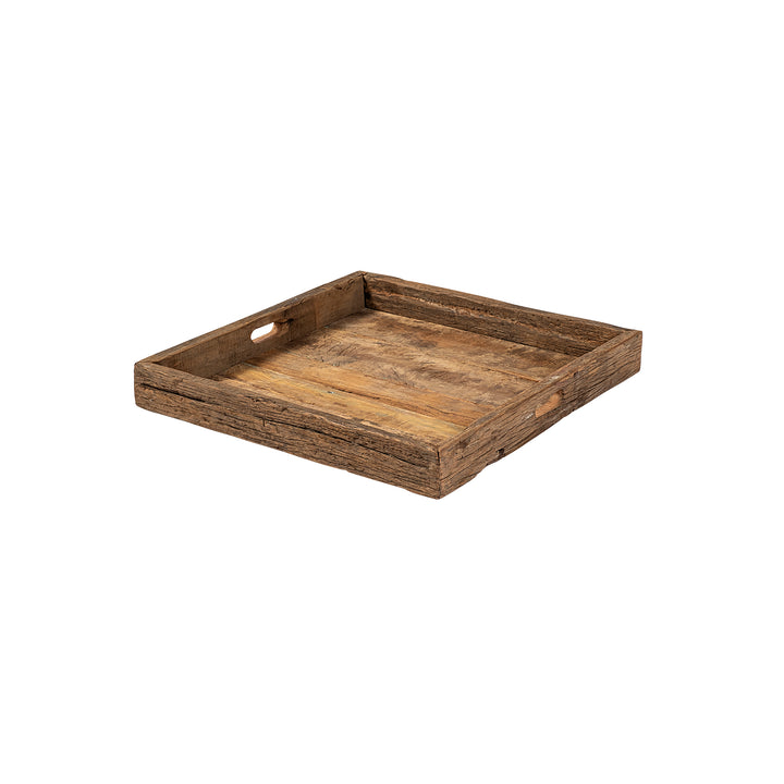 Carson (Small) 24L x 24W Brown Reclaimed Wood Tray Decor Mercana
