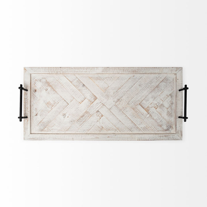 Alfred 35L x 16W Natural Wooden Herringbone Rectangular Tray Decor Mercana