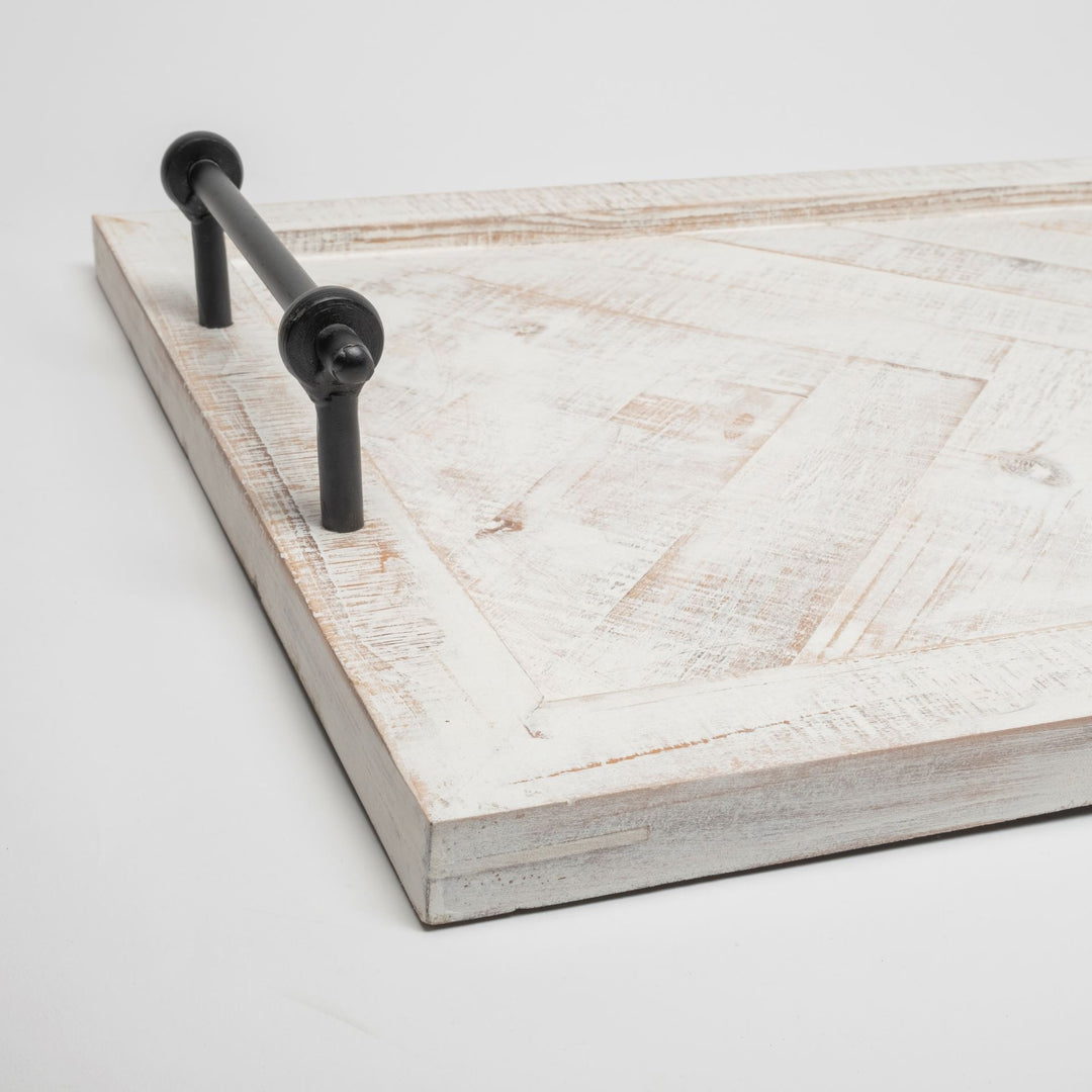 Alfred 35L x 16W Natural Wooden Herringbone Rectangular Tray Decor Mercana