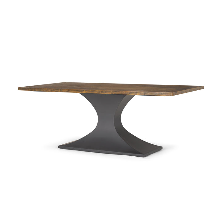 Maxton II 79x39 Rectangular Brown Solid Wood Top Dark Gunmetal Base Dining Table Dining Room Mercana