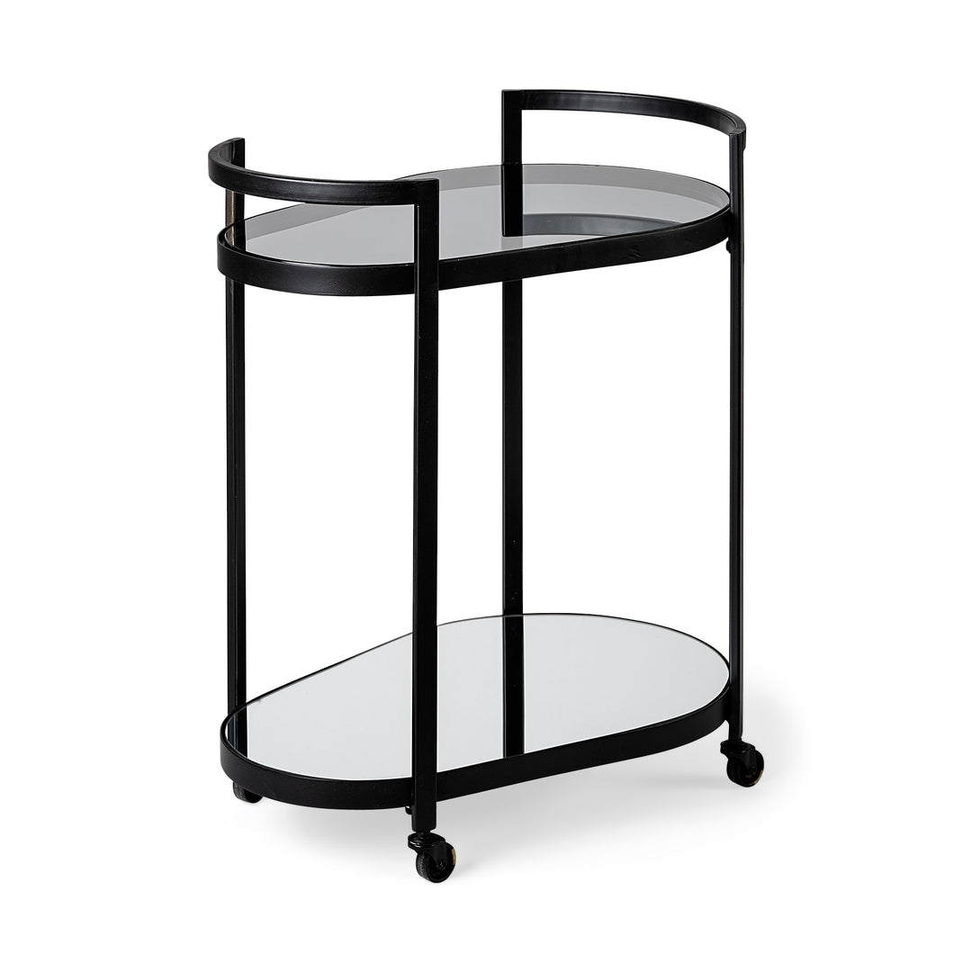 Eleonore Black Metal Frame Two-Tier w/Glass Shelves Bar Cart Dining Room Mercana
