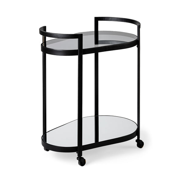 Eleonore Black Metal Frame Two-Tier w/Glass Shelves Bar Cart