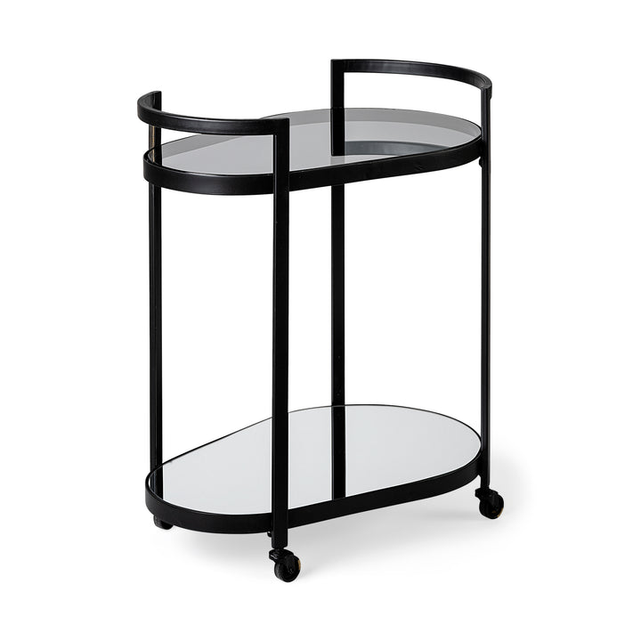 Eleonore Black Metal Frame Two-Tier w/Glass Shelves Bar Cart Dining Room Mercana