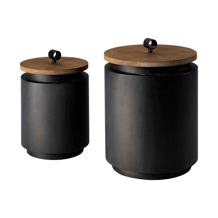Cyril (Set of 2) Gray Metal W/ Brown Wood Lids Jars Decor Mercana