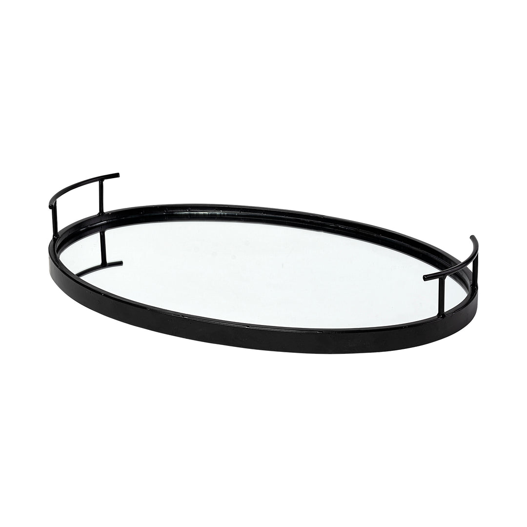 Ansel 20L x 14W Black Metal Mirrored Bottom Oval Serving Tray Decor Mercana
