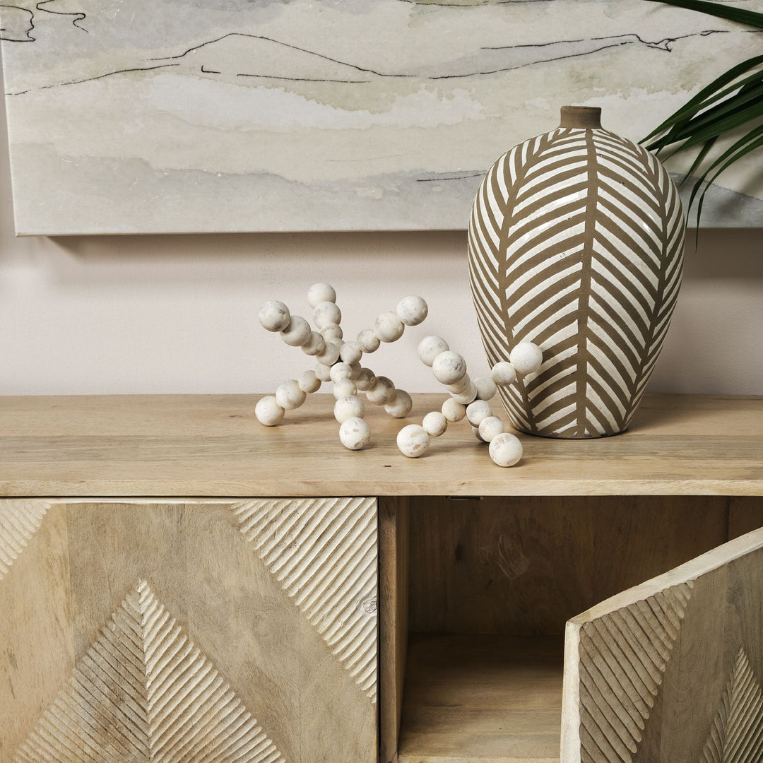 Carrollton II (Large) 9L x 9W Off-White Geometric Wood Ball Jack Decor Mercana