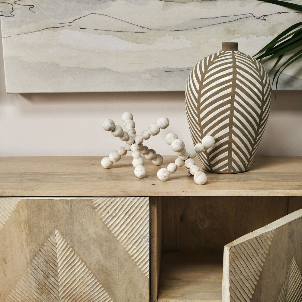 Carrollton I (Small) 7L x 7W Off-White Geometric Wood Ball Jack Decor Mercana