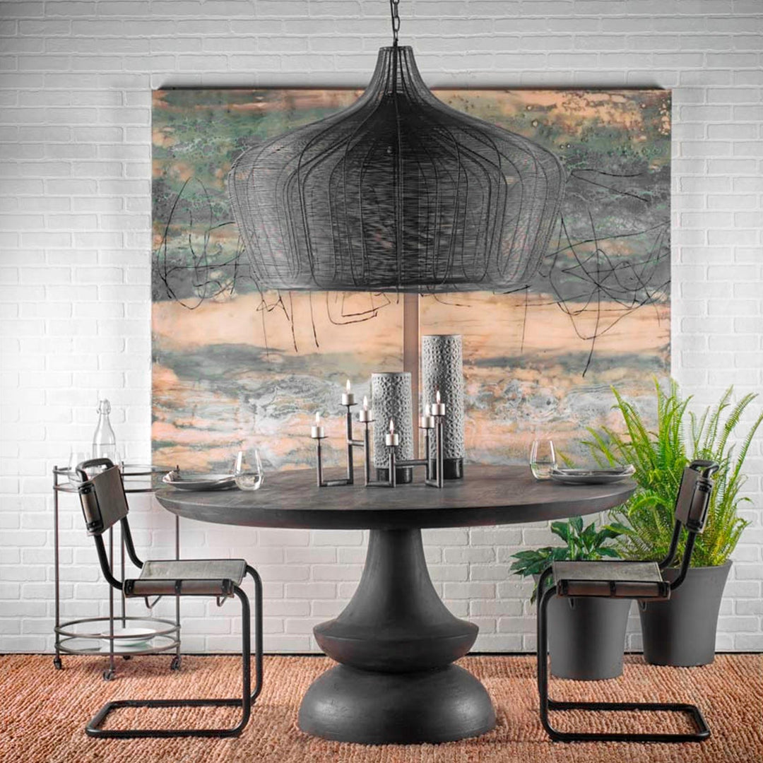 Camila (40"x31") Black Metal Mesh-Style Four Bulb Chandelier Decor Mercana