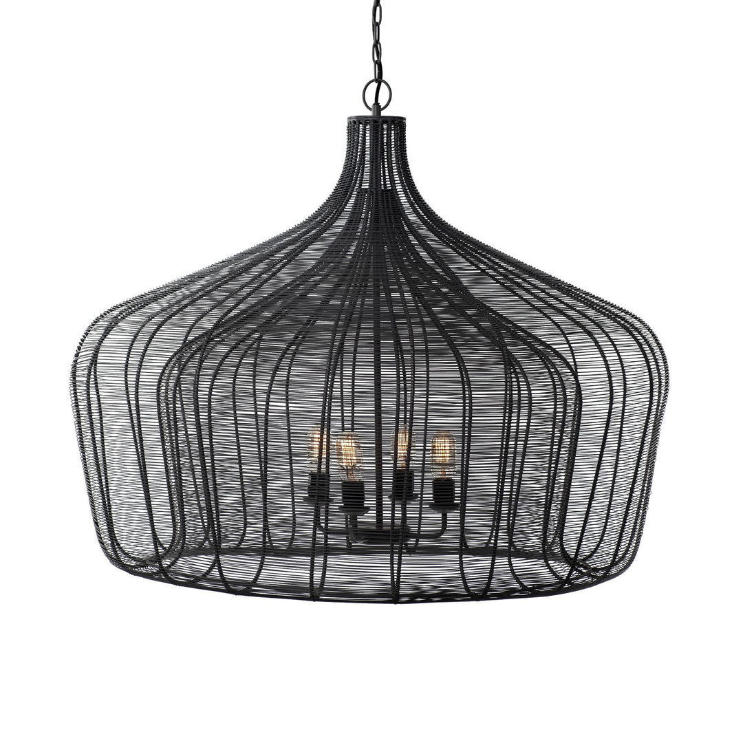 Camila (40"x31") Black Metal Mesh-Style Four Bulb Chandelier Decor Mercana