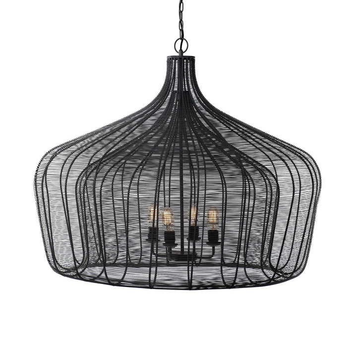 Camila (40"x31") Black Metal Mesh-Style Four Bulb Chandelier Decor Mercana