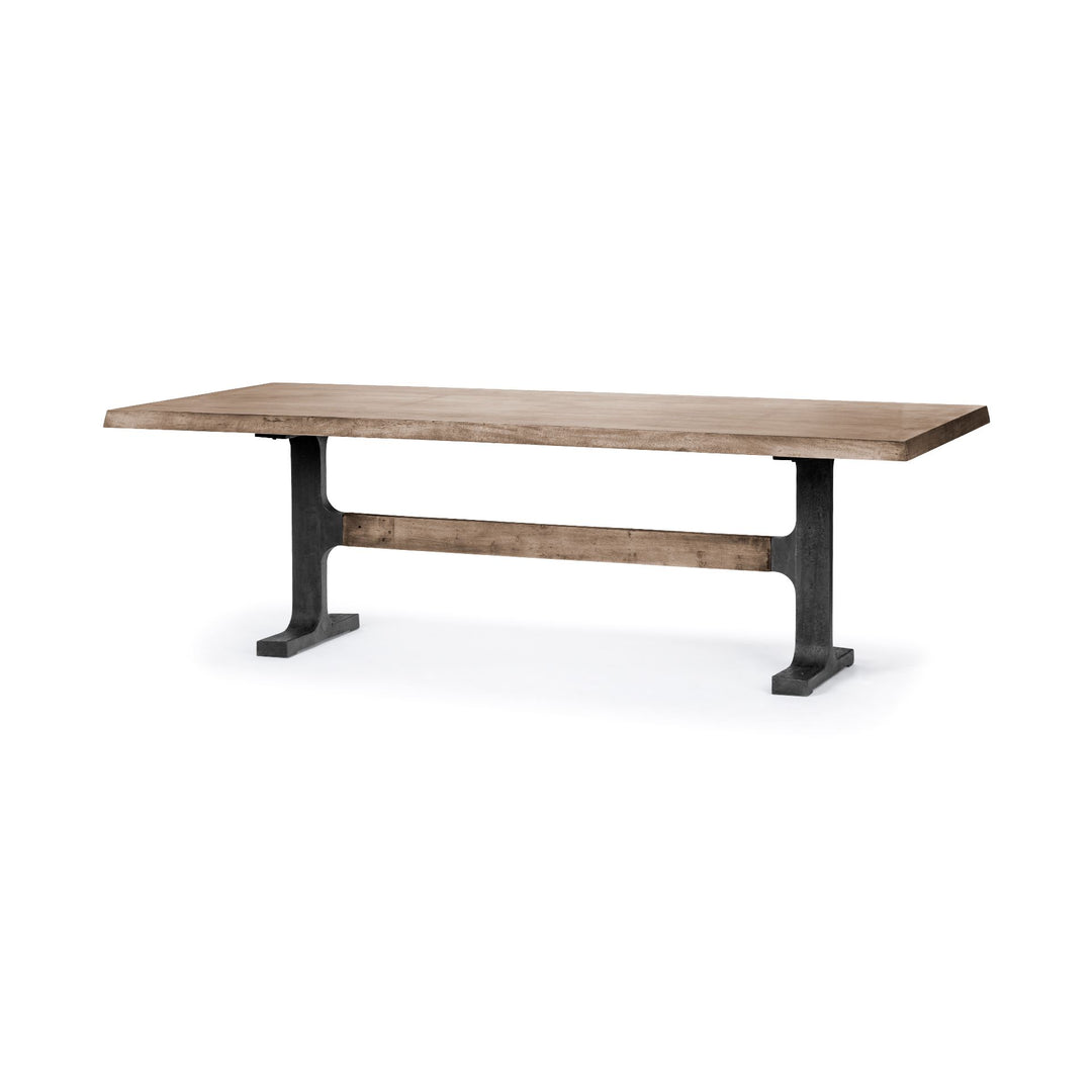 Araxi Rectangular Brown Solid Wood Top Black Metal Base Dining Table Dining Room Mercana