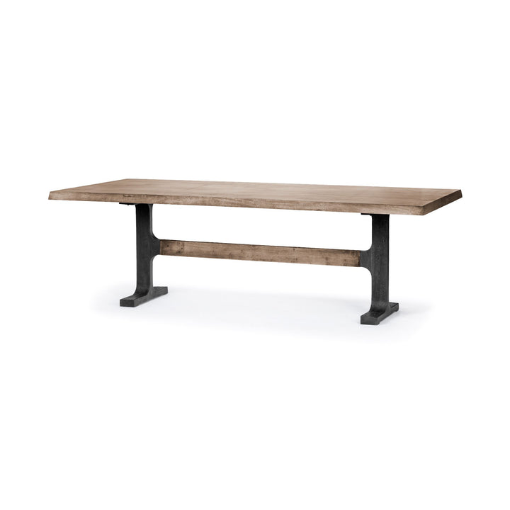 Araxi Rectangular Brown Solid Wood Top Black Metal Base Dining Table Dining Room Mercana
