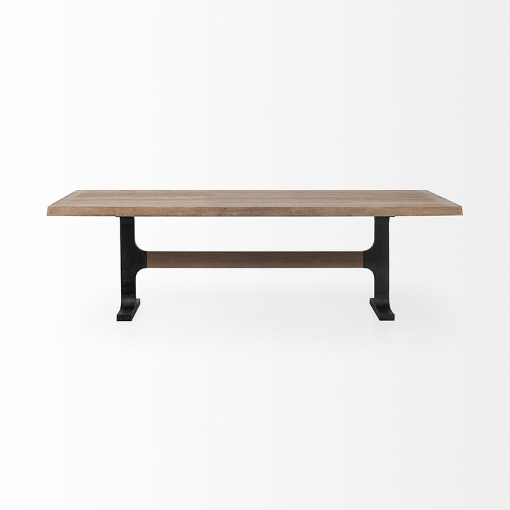 Araxi Rectangular Brown Solid Wood Top Black Metal Base Dining Table Dining Room Mercana