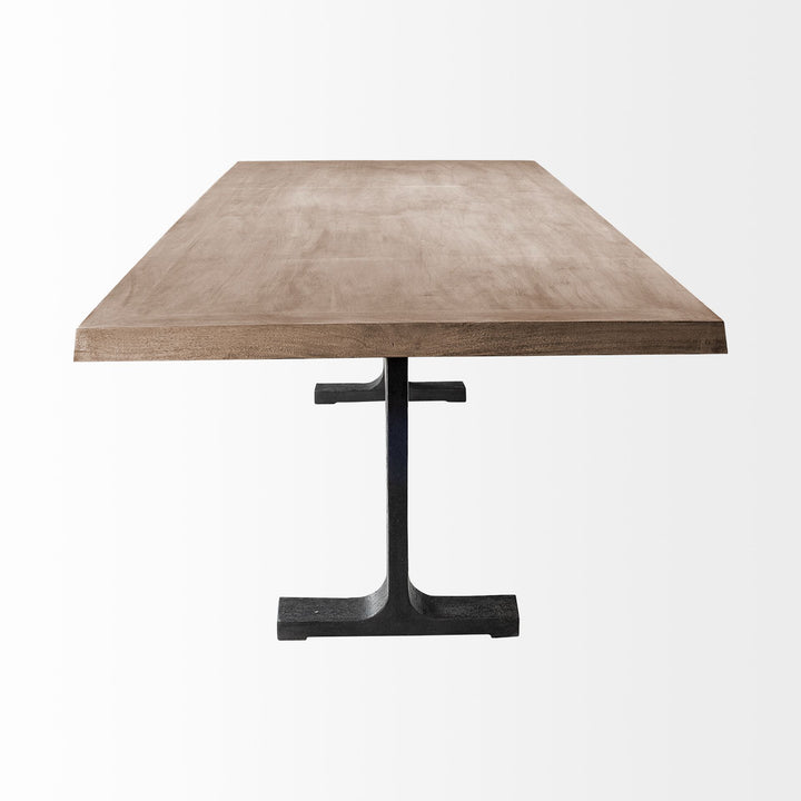 Araxi Rectangular Brown Solid Wood Top Black Metal Base Dining Table Dining Room Mercana