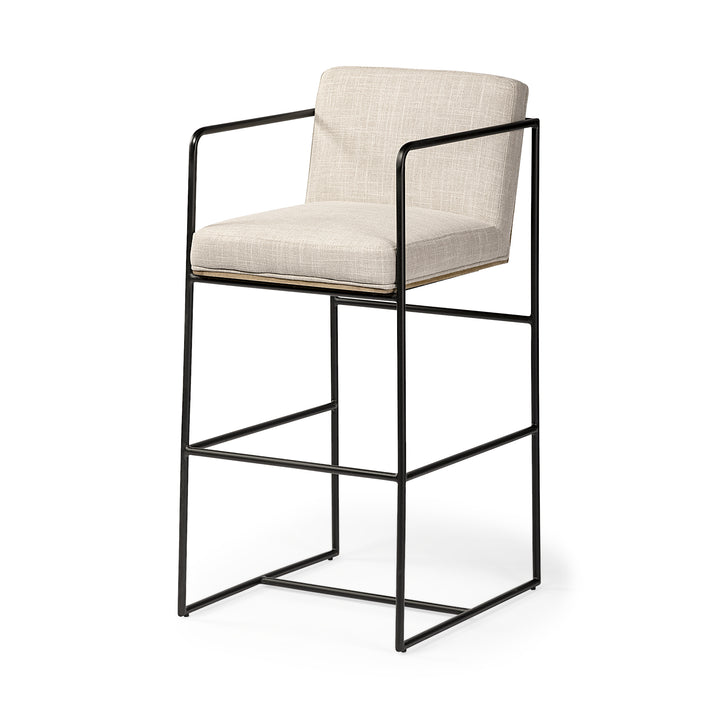 Stamford 40" Total Height Light Beige Upholstered Seat w/ Wood Back, Metal Frame Bar Stool Dining Room Mercana