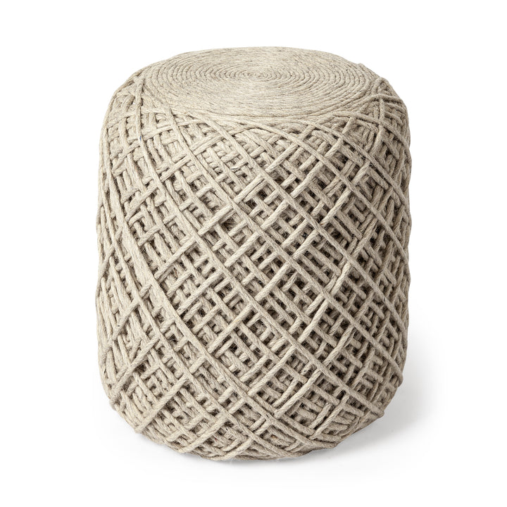 Allium Oatmeal Handwoven Wool Cylindrical Pouf Living Room Mercana