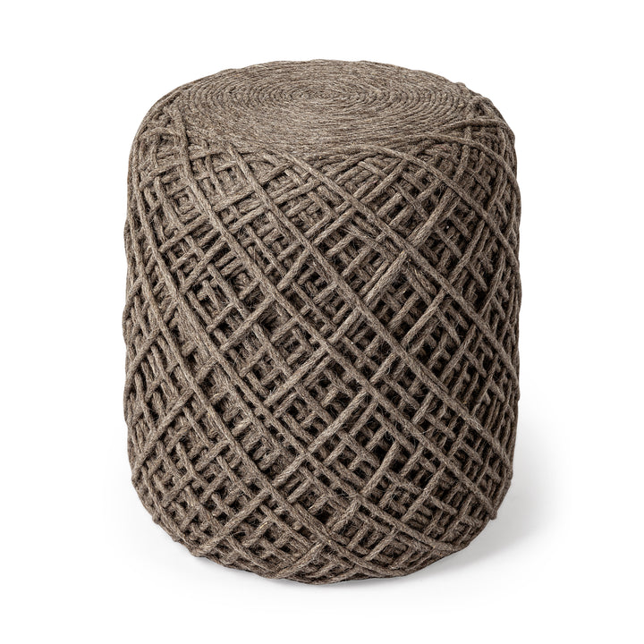 Allium Dark Brown Handwoven Wool Cylindrical Pouf Living Room Mercana