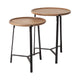 Helios III Set of Two Round Brown Solid Wood Iron Base Nesting End/Side Tables Living Room Mercana