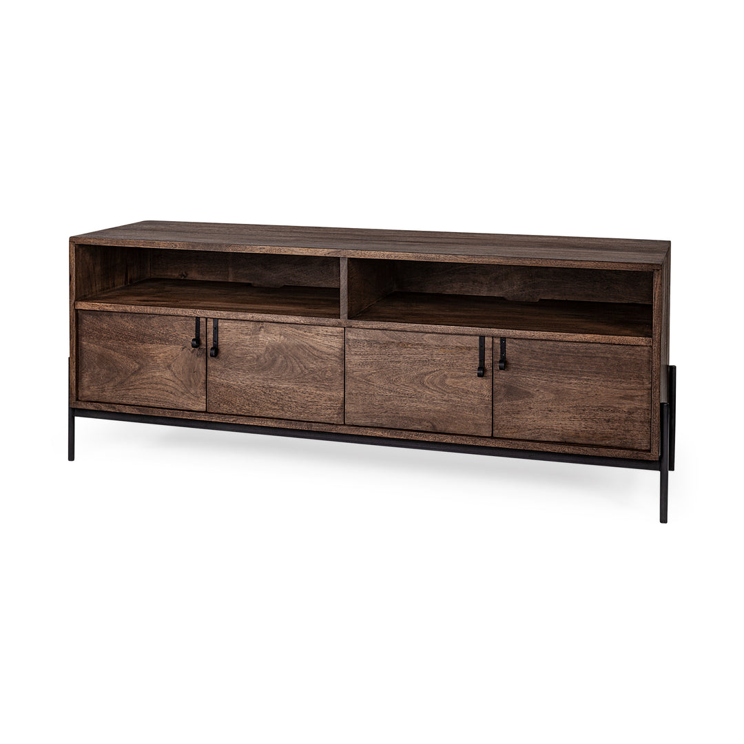 Glenn IV Dark Brown Wood w/ Black Iron Frame Media Console w/ Storage, TV Stand for TV up to 71" Bedroom Mercana