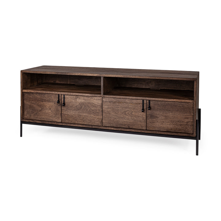 Glenn IV Dark Brown Wood w/ Black Iron Frame Media Console w/ Storage, TV Stand for TV up to 71" Bedroom Mercana