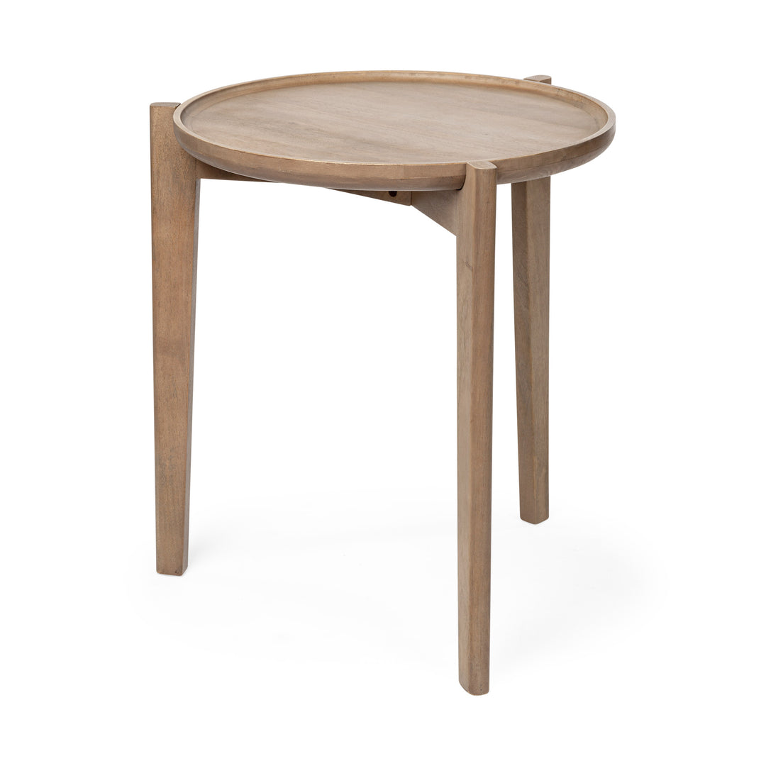 Cleaver I 22 x 24 Round Top Brown Solid Wood Accent Table Dining Room Mercana