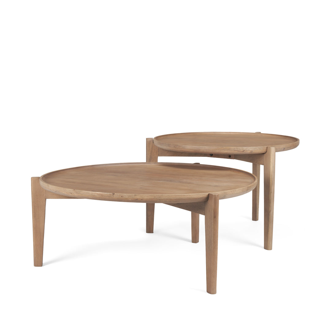 Cleaver (Set of 2) 40" & 31" Round Brown Solid Wood Nesting Coffee Tables Living Room Mercana