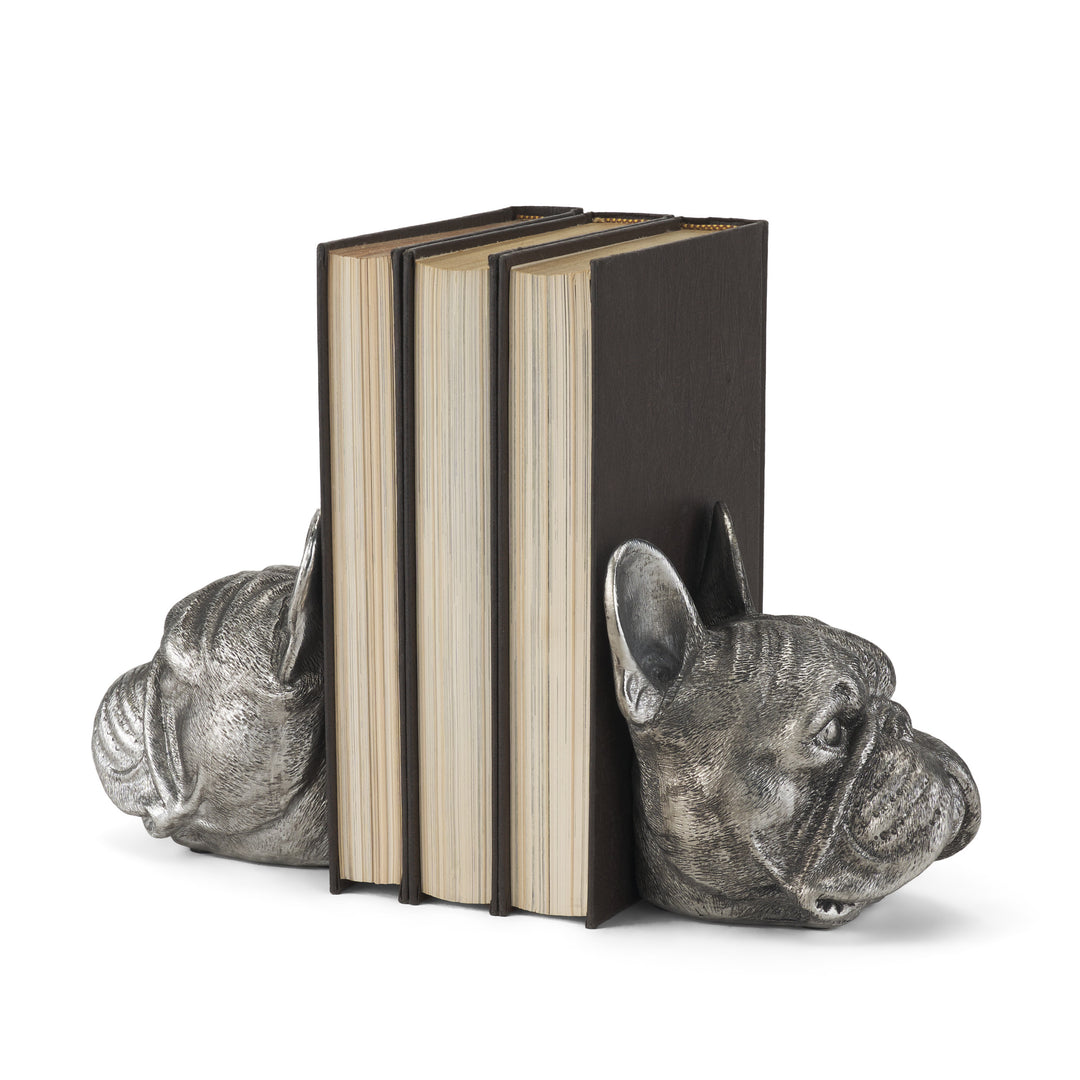 Bruno (Set of 2) 5L x 5W Silver American Bulldog Bookends Decor Mercana