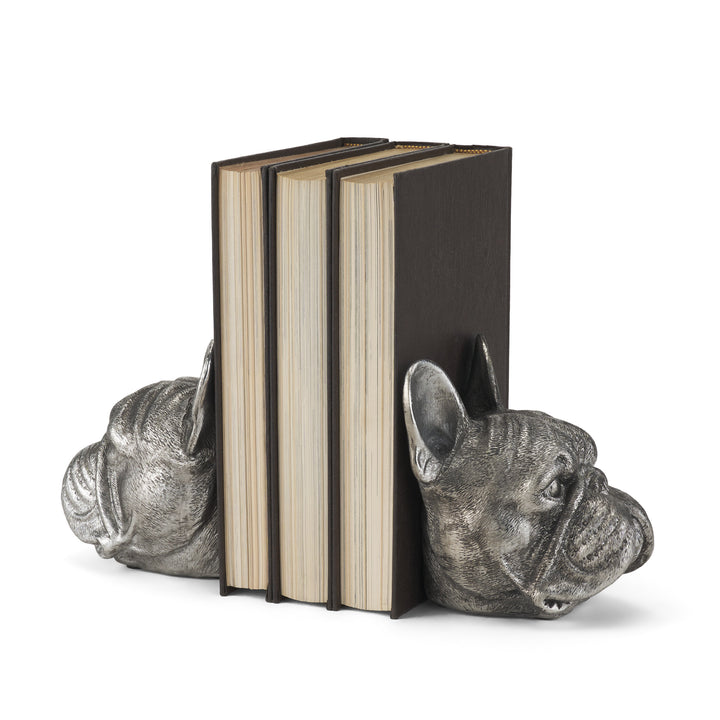 Bruno (Set of 2) 5L x 5W Silver American Bulldog Bookends Decor Mercana
