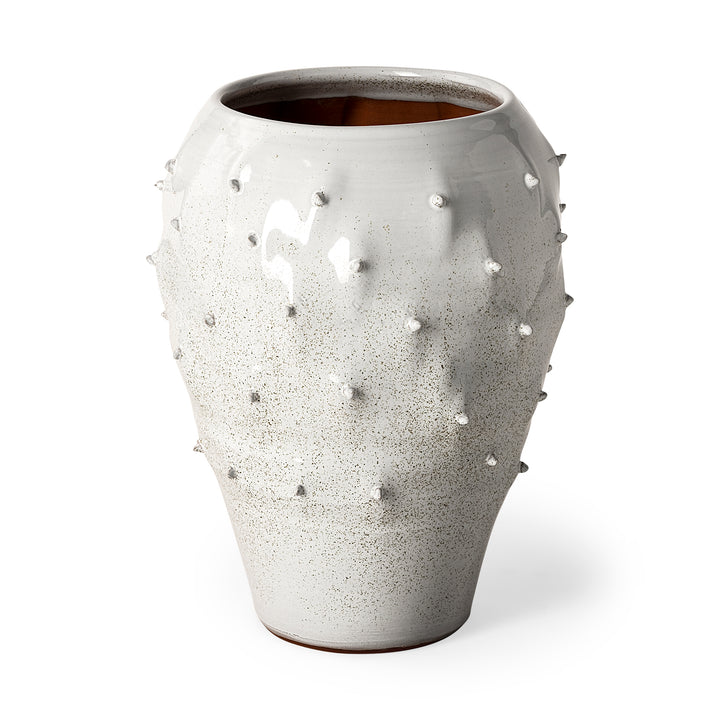 Julian Large Glossy White Ceramic Spoked Vase Decor Mercana