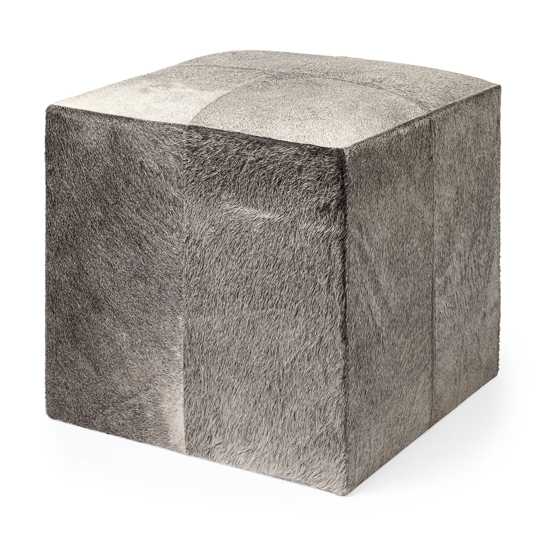 Zahavi I 20" Grey-toned hair-on-hide ottoman Living Room Mercana