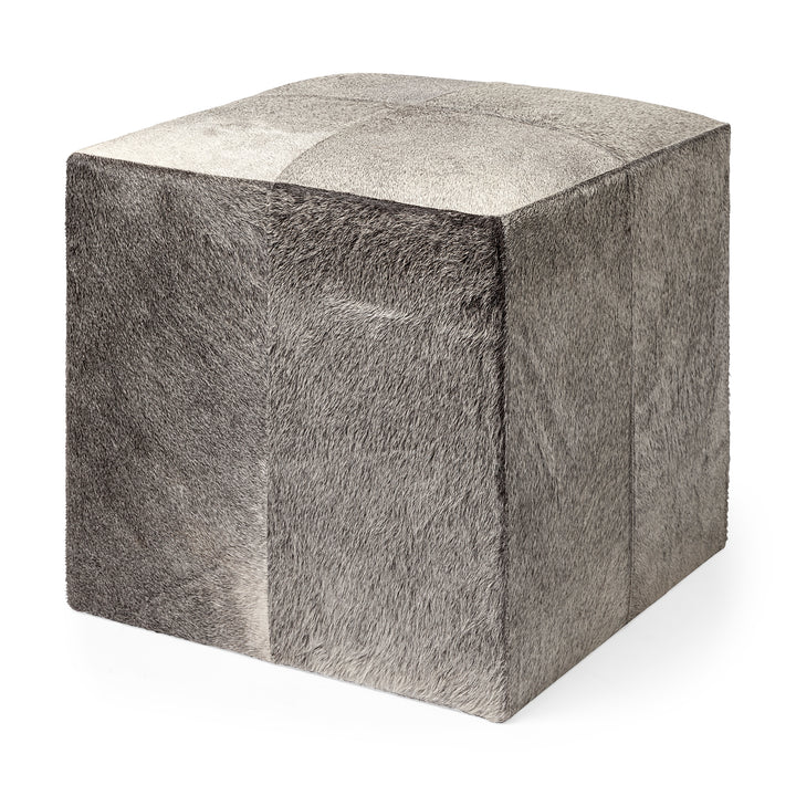 Zahavi I 20" Grey-toned hair-on-hide ottoman Living Room Mercana