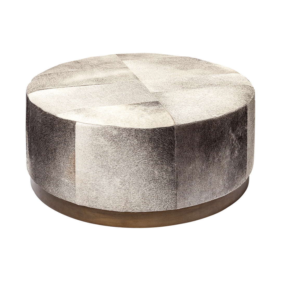 Zahavi 36" Gray Hair-On-hide W/Metal Base Ottoman Living Room Mercana