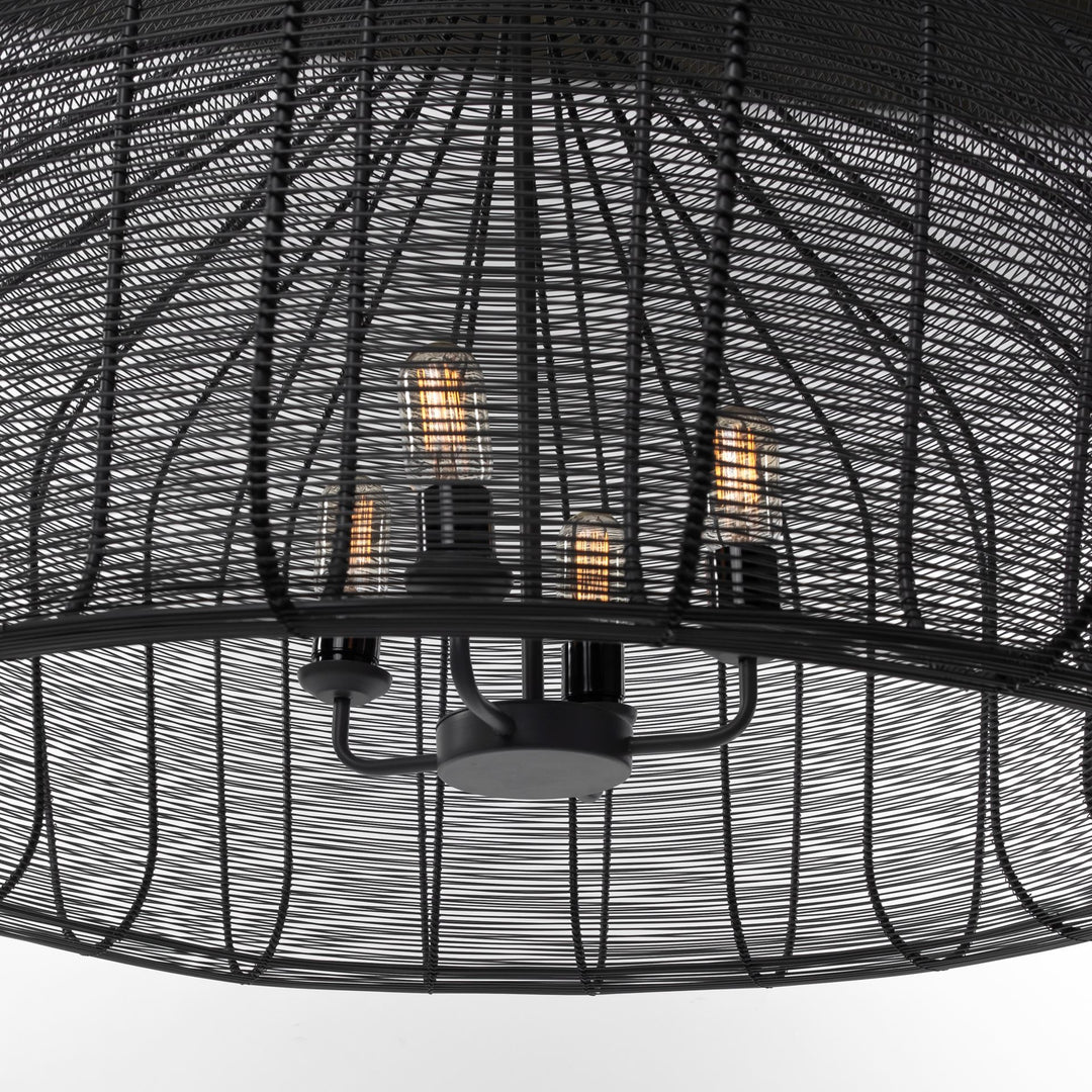 Camila (40"x31") Black Metal Mesh-Style Four Bulb Chandelier Decor Mercana