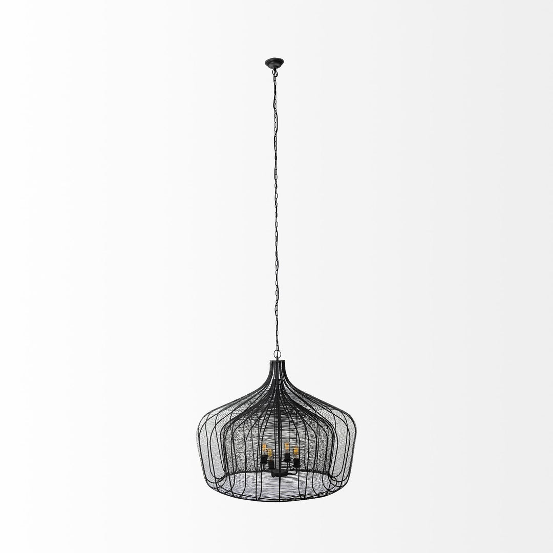 Camila (40"x31") Black Metal Mesh-Style Four Bulb Chandelier Decor Mercana
