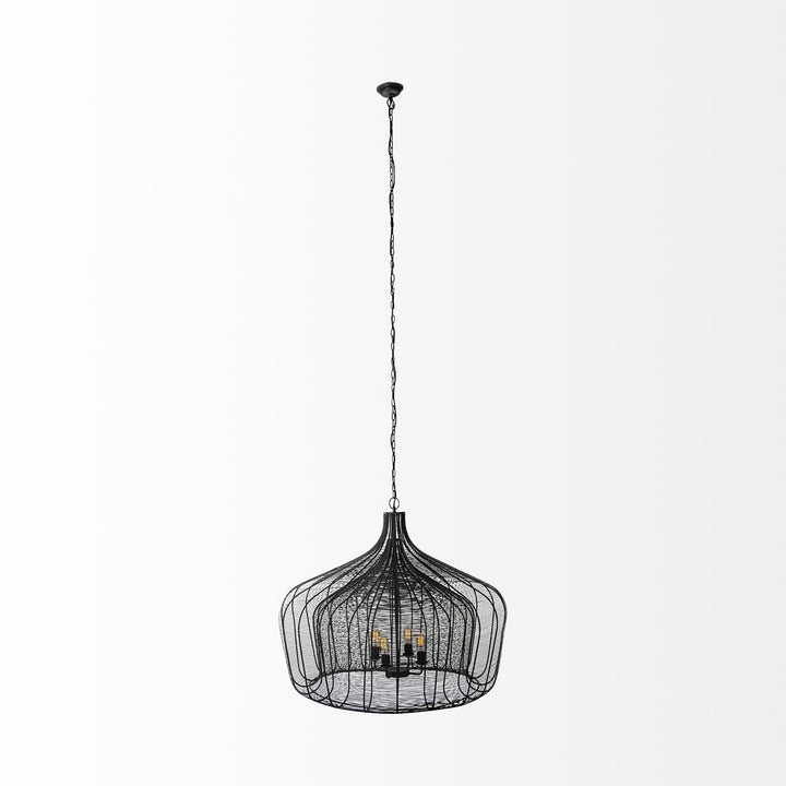 Camila (40"x31") Black Metal Mesh-Style Four Bulb Chandelier Decor Mercana