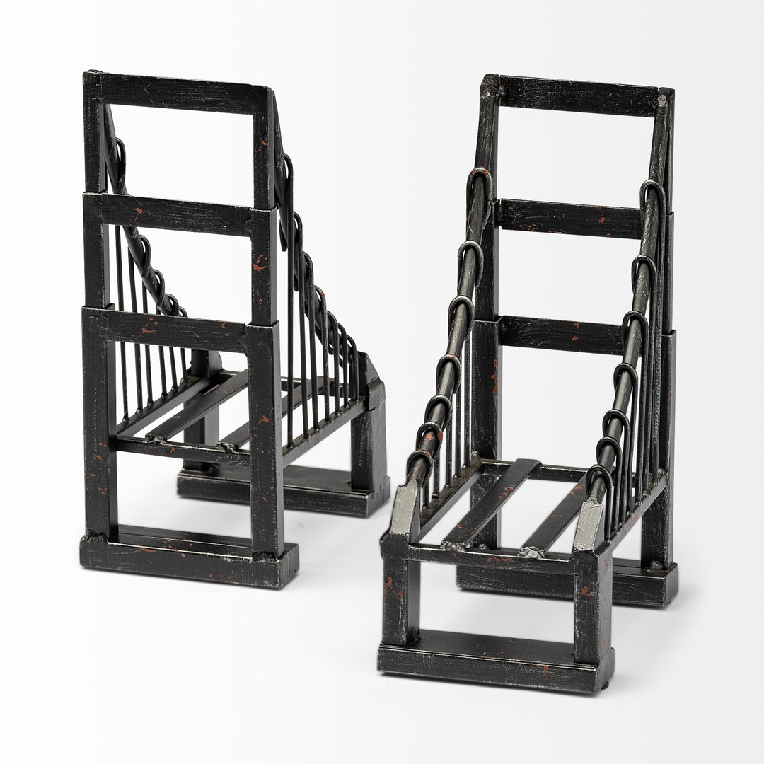 Suspension Set of 2 19L x 4W Brown Wrought Iron Suspension Bridge Bookends Decor Mercana