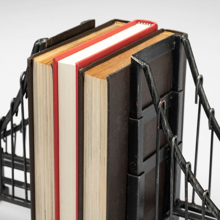 Suspension Set of 2 19L x 4W Brown Wrought Iron Suspension Bridge Bookends Decor Mercana
