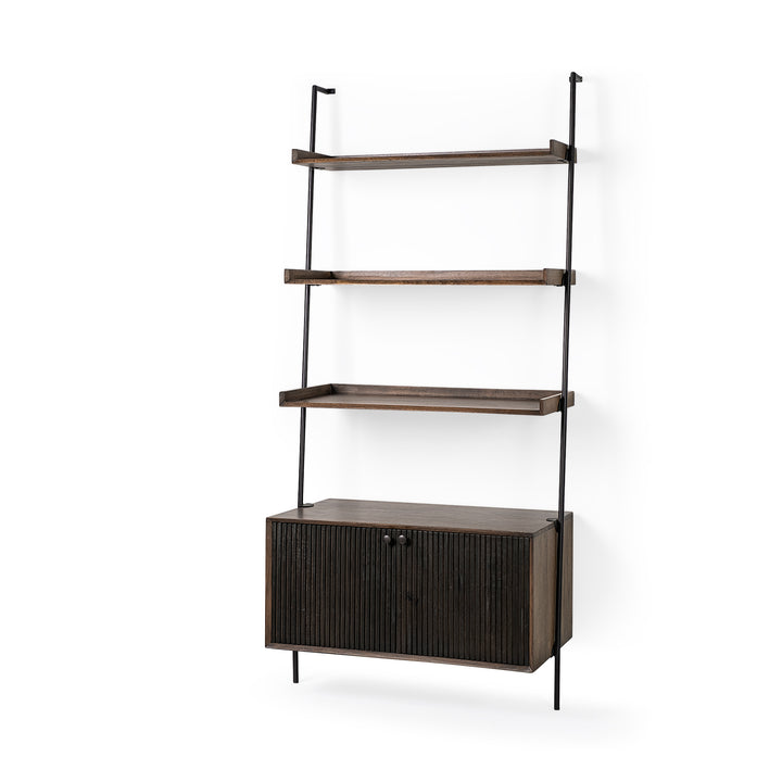 Grace Two-Toned Brown Wood Three Shelf Shelving Unit Living Room Mercana