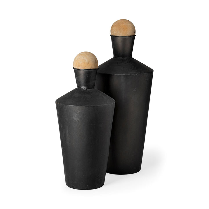 Asher Set of Two Black Metal Urns Decor Mercana