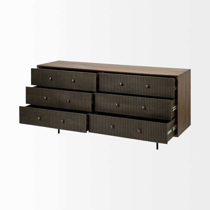 Grace Two-Tone Brown Solid Wood 6 Drawer Sideboard Dining Room Mercana