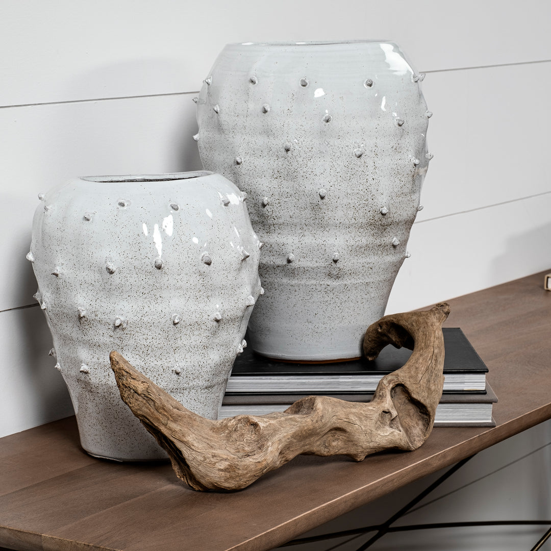 Julian Small Glossy White Ceramic Spoked Vase Decor Mercana