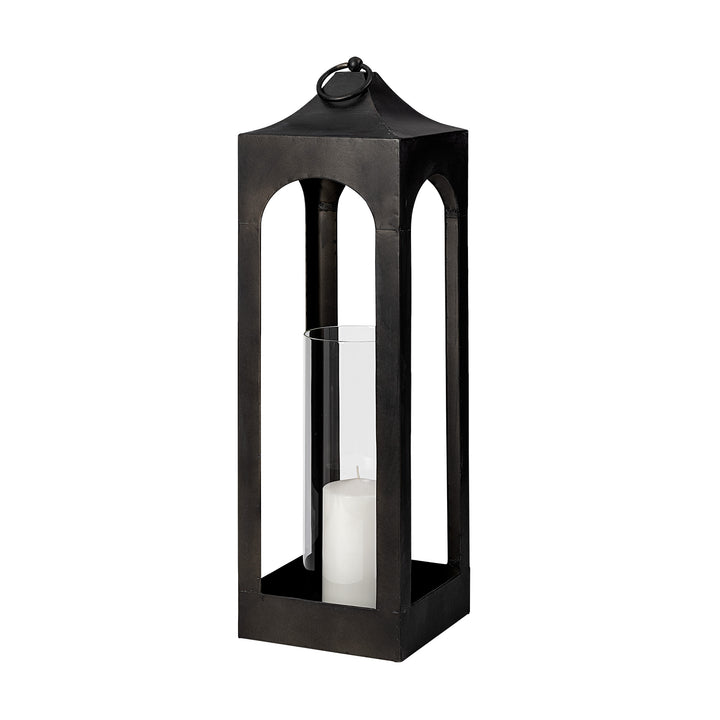 Ina Short Charcoal Metal Candle Holder Lantern Decor Mercana