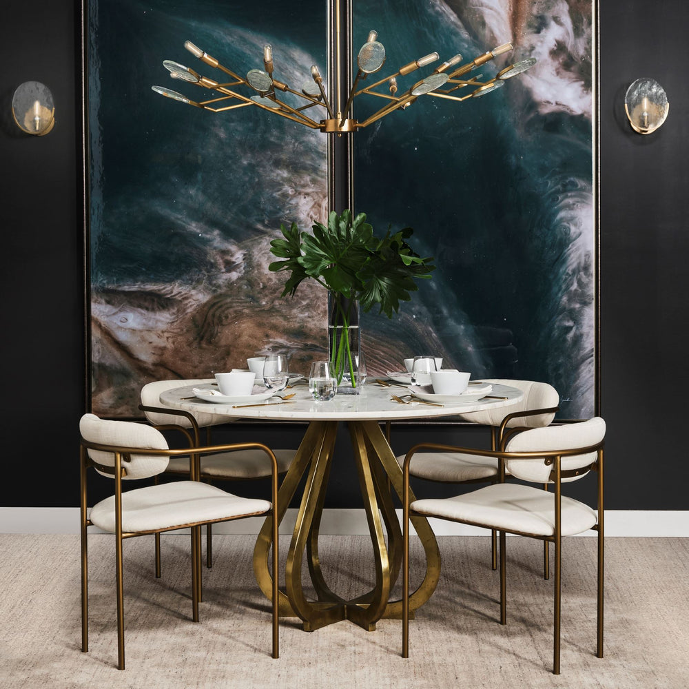 Laurent 48" Marble Top Gold Metal Base Dining Table Dining Room Mercana